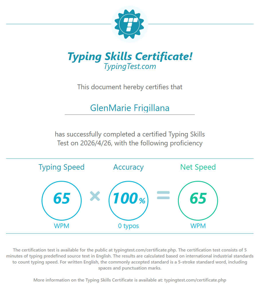 Typing Test Certificate