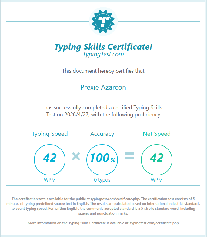Typing Skill Certificate