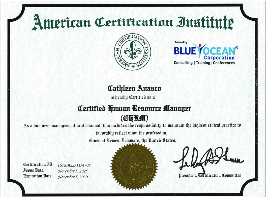 CHRM Certificate