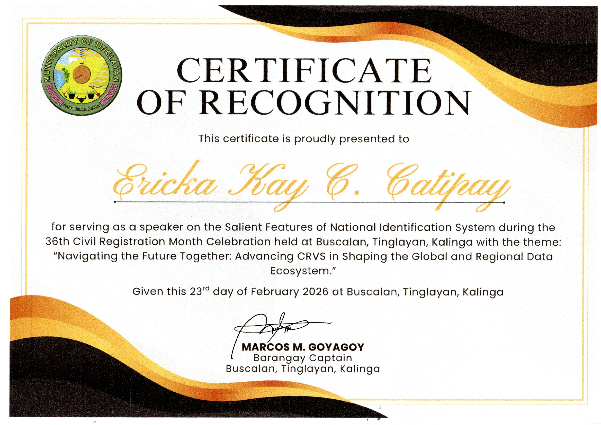 Certificate of Recognition
