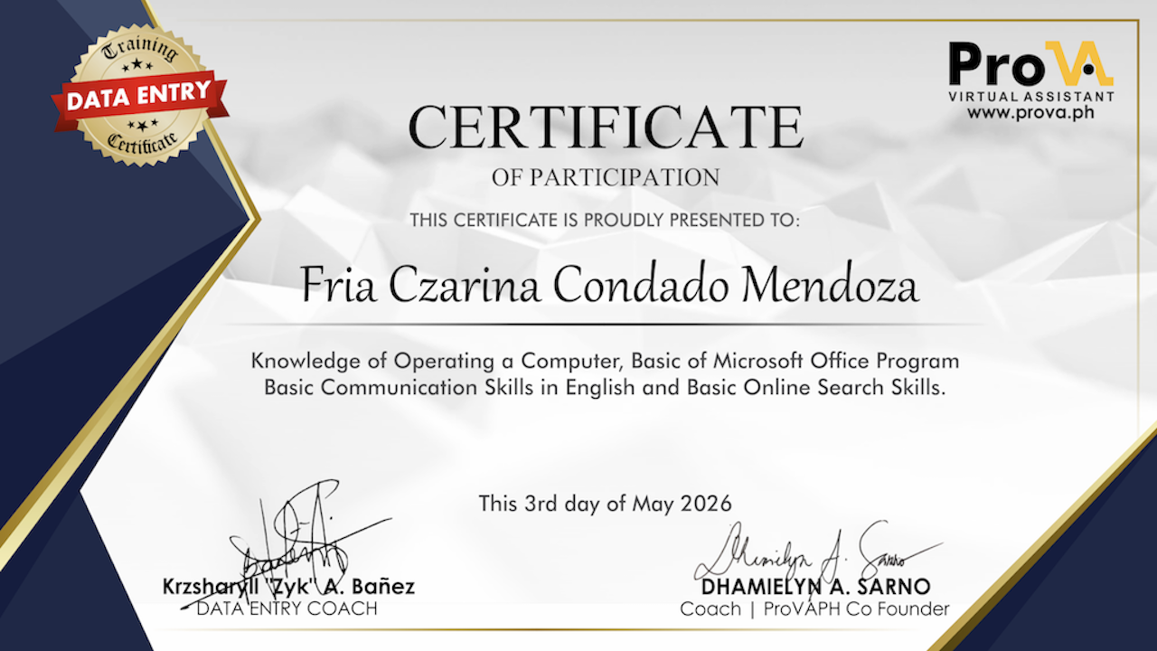 Data Entry Cert