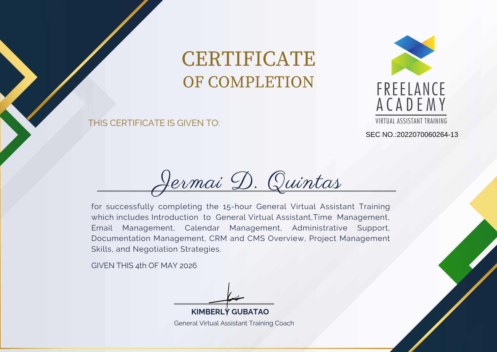 General Virtual Assistant Training - Freelance Academy