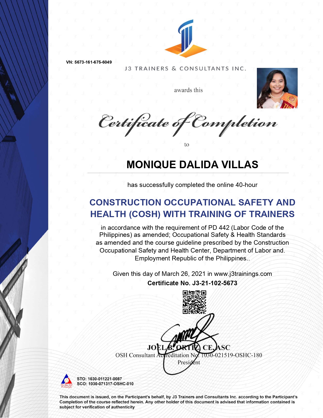 COSH Certificate