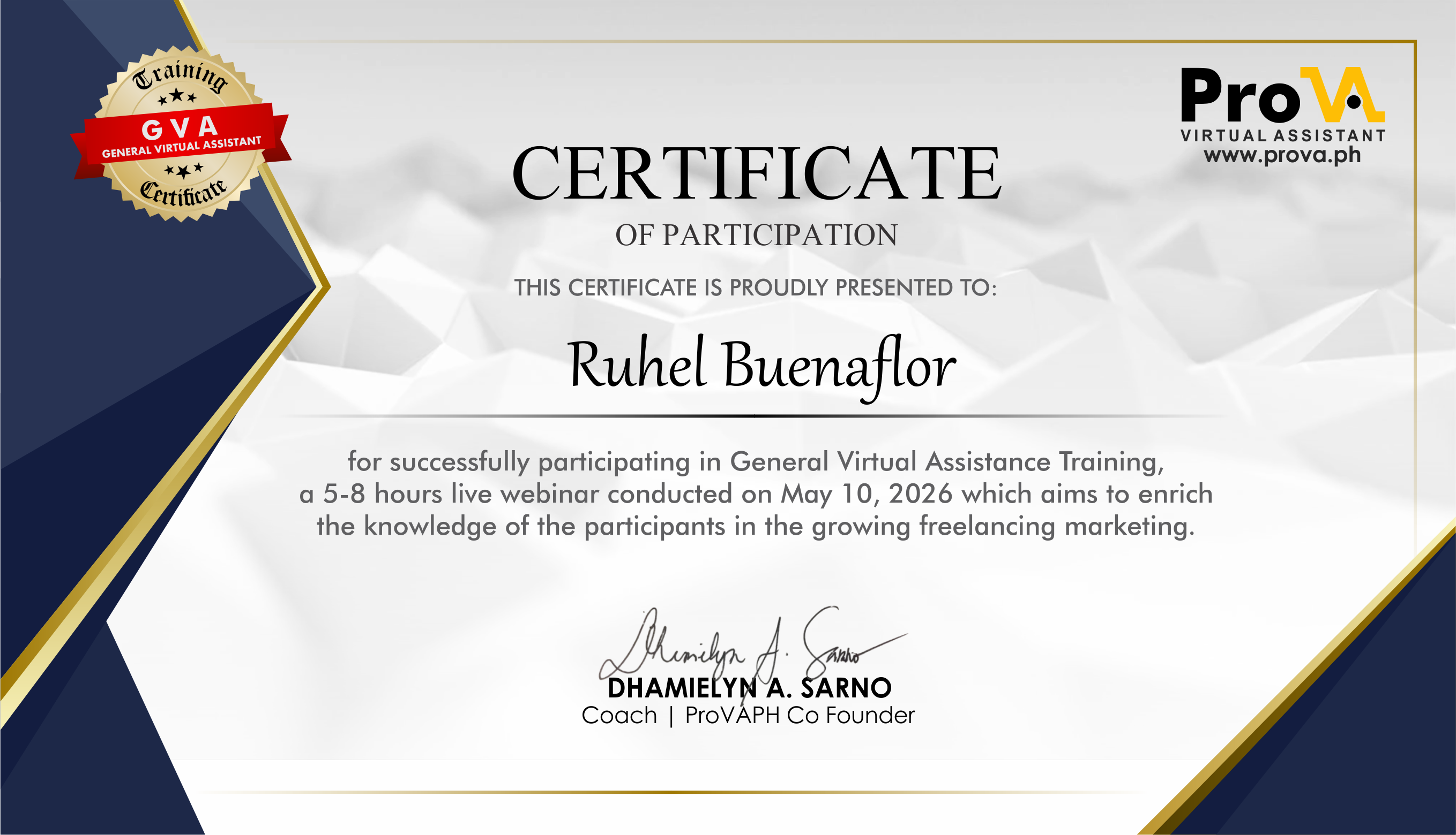 General Virtual Assistant certificate