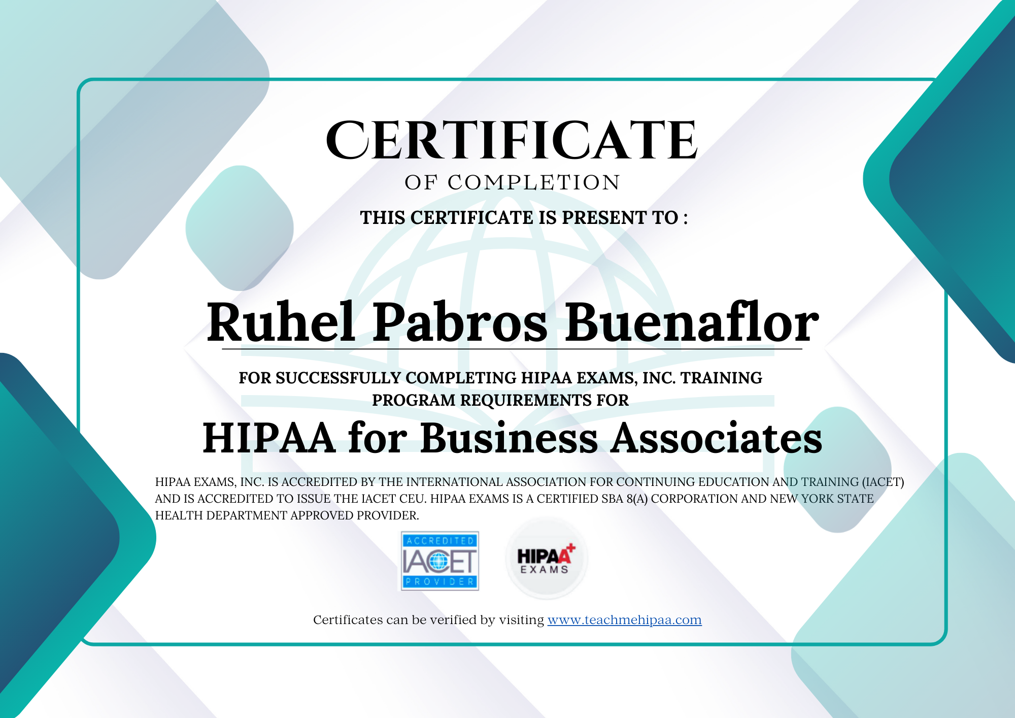 HIPAA certificate