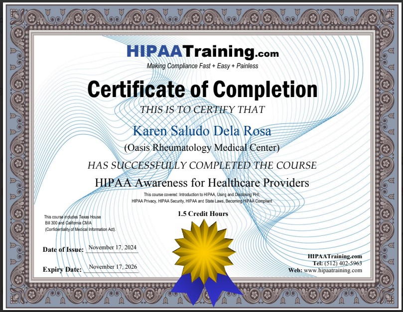 HIPAA CERTIFICATE