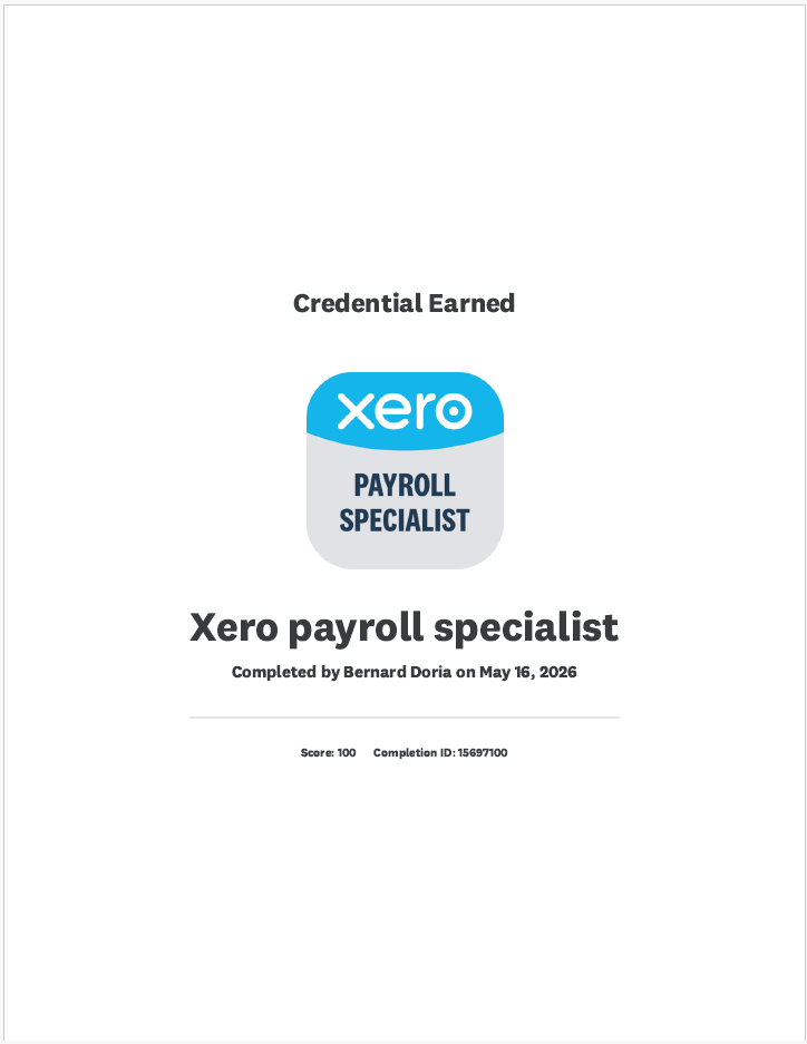 Certified Xero Payroll Specialist