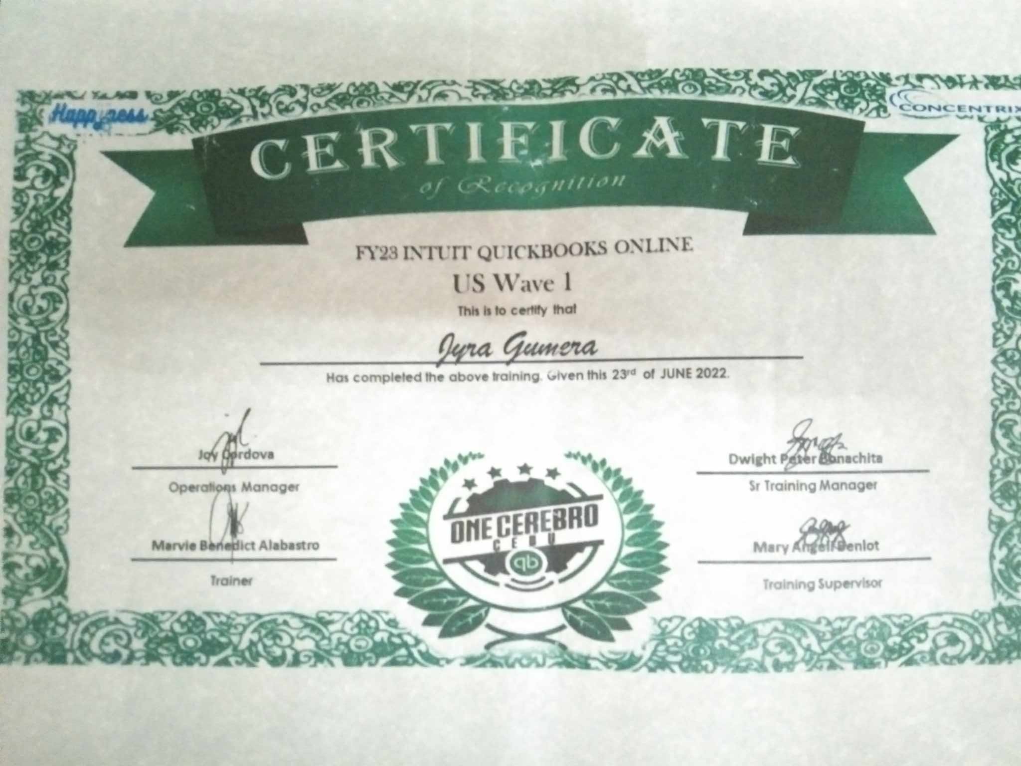 Intuit QuickBooks Training Certificate