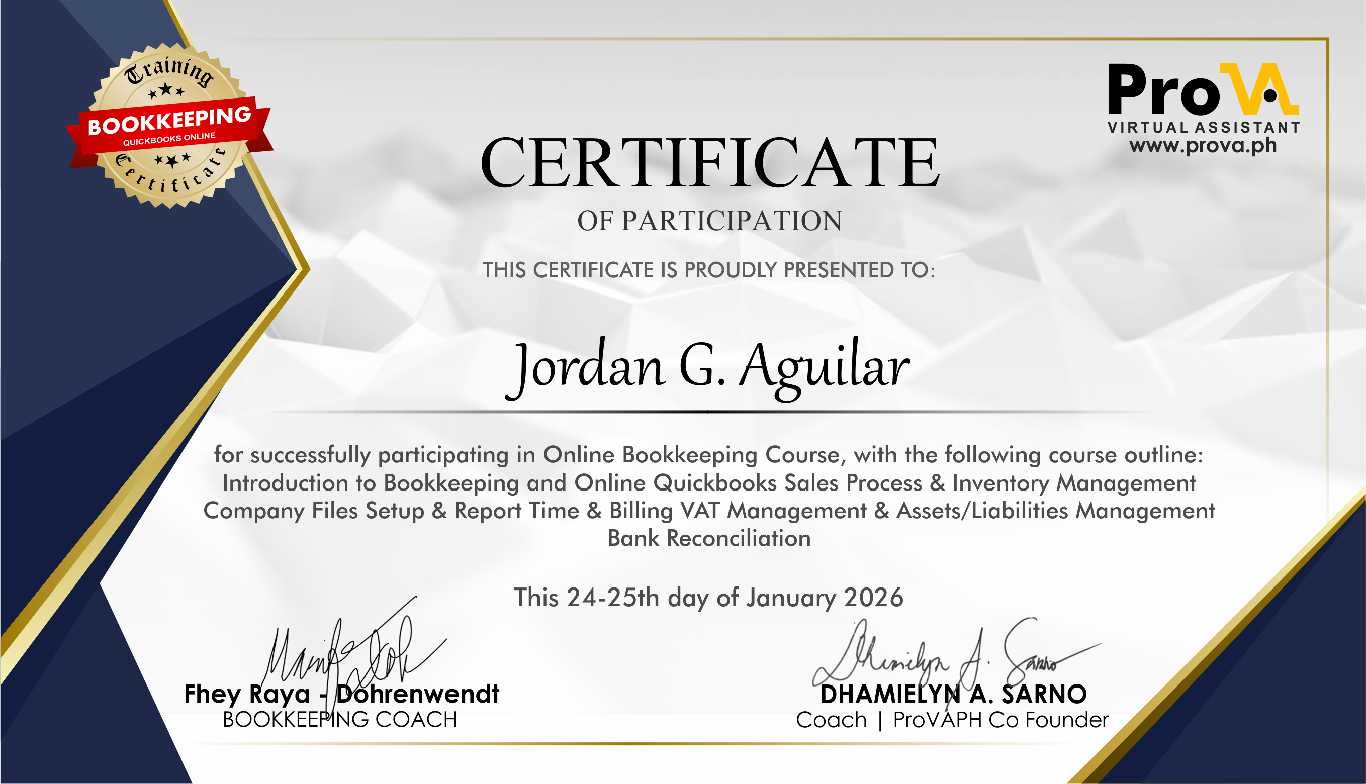 Bookkeeping In Depth Training Certificate