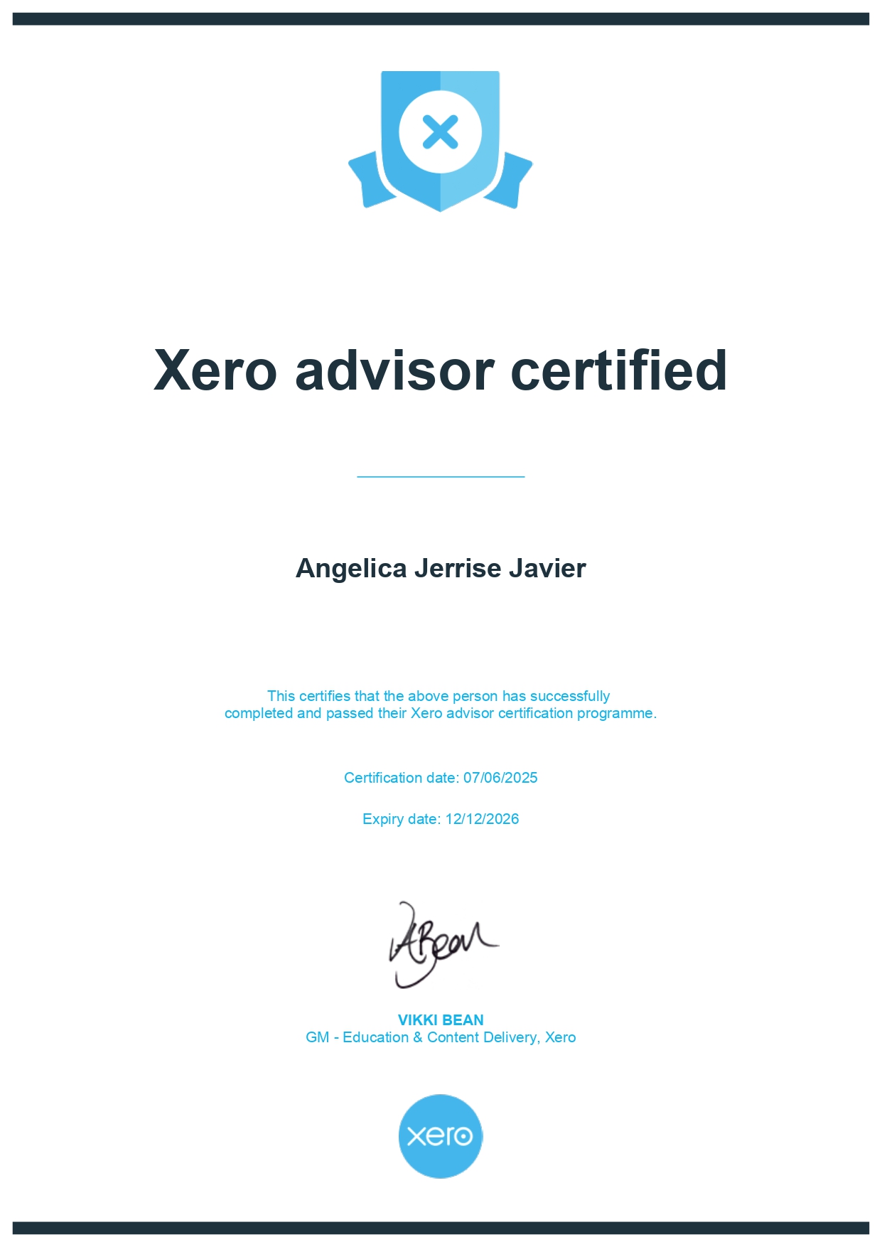 Xero Certificate