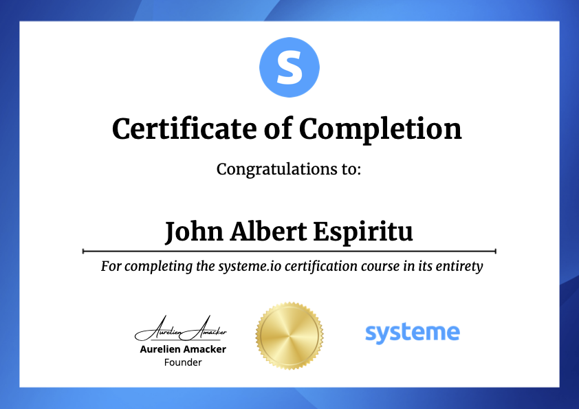 Systeme.io Funnel builder Certificate