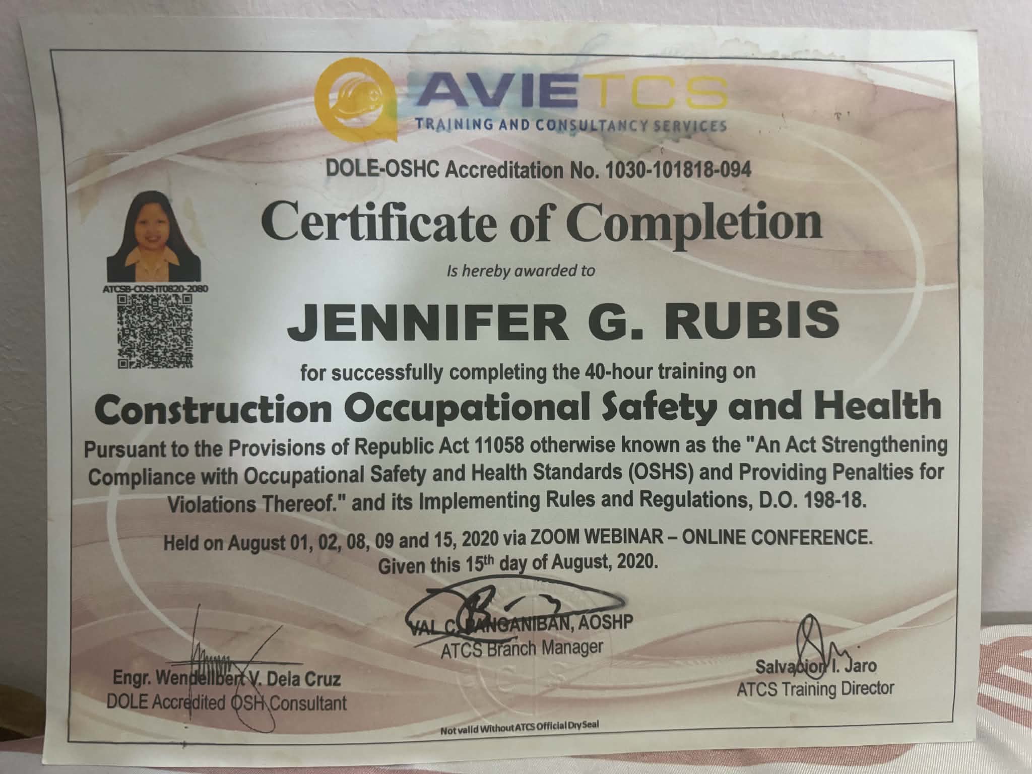 Certificate of Completion