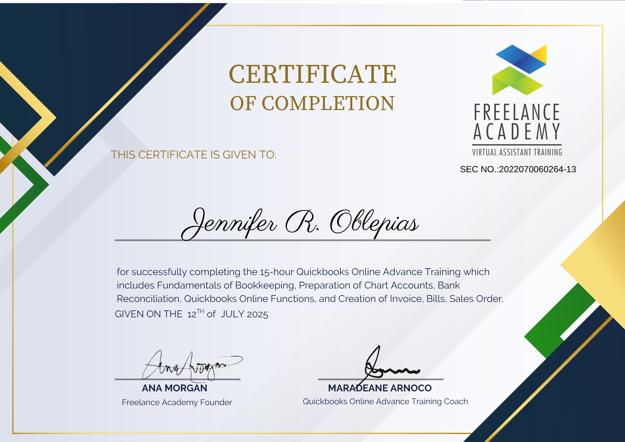 Certificate of Completion