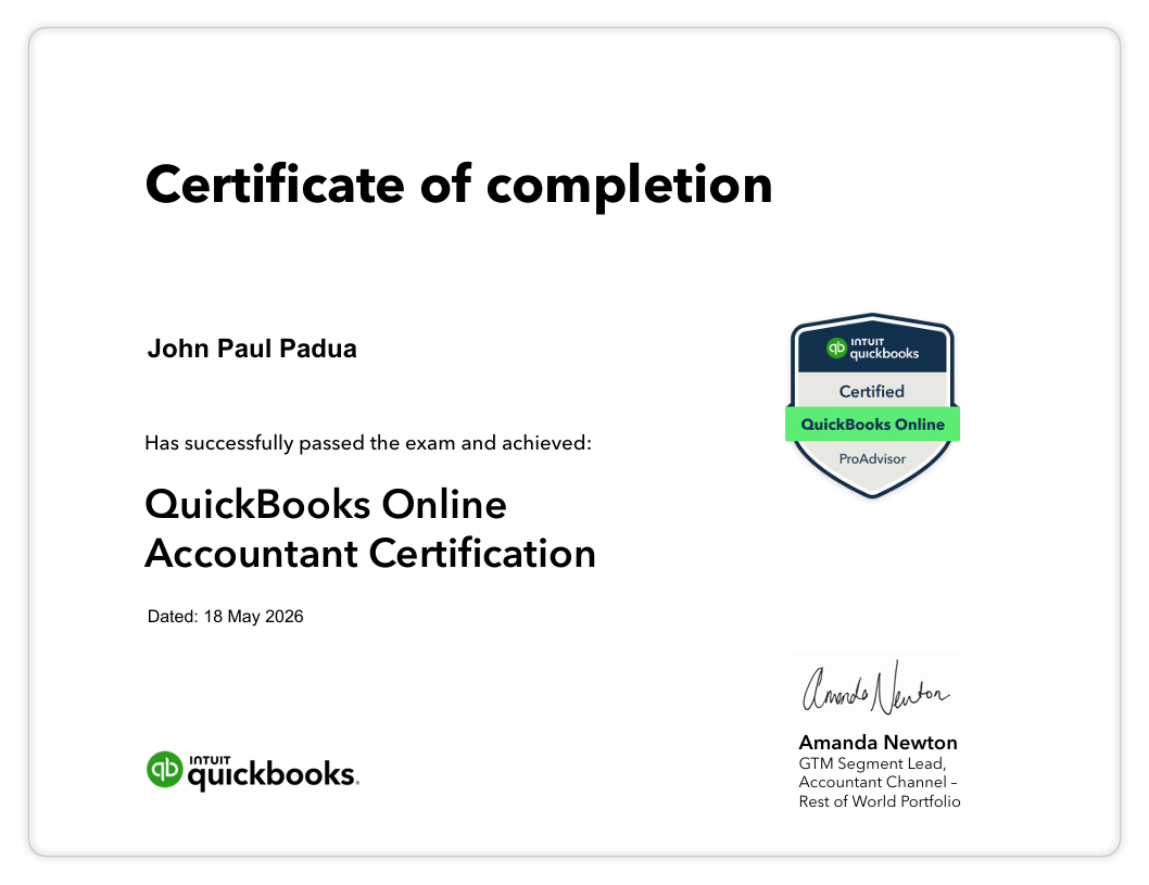 QuickBook Online Certificate