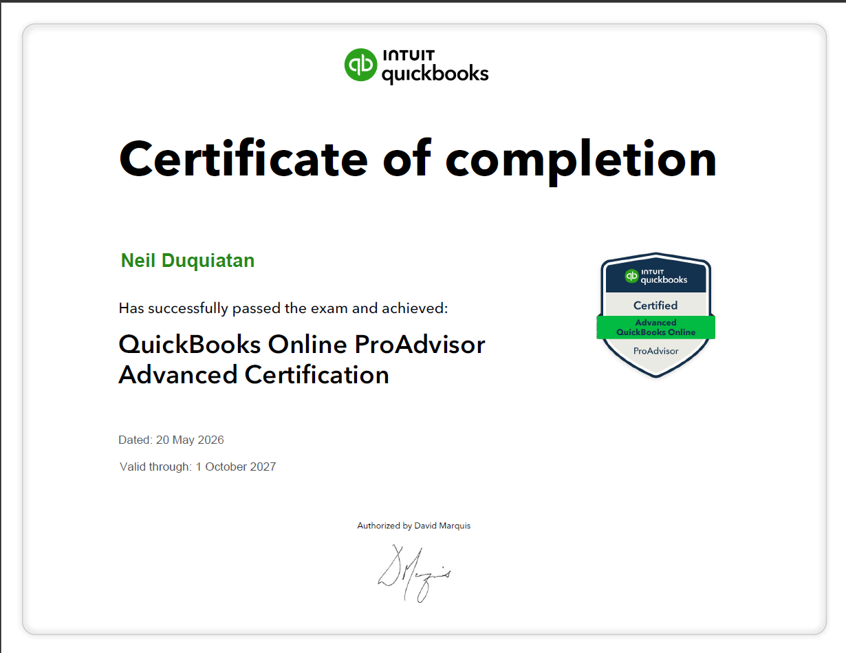 Quickbooks ProAdvisor Advanced
