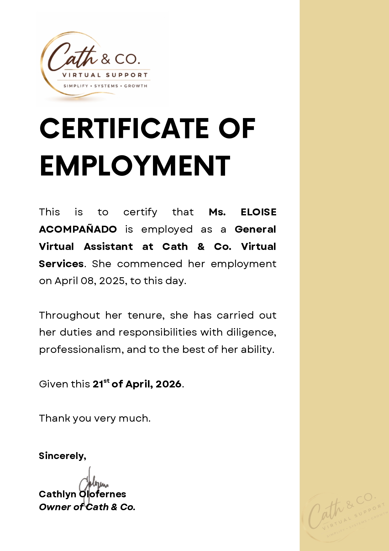 Certificate of Employment