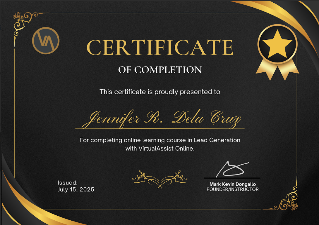 Certificate of Completion - Lead Generation
