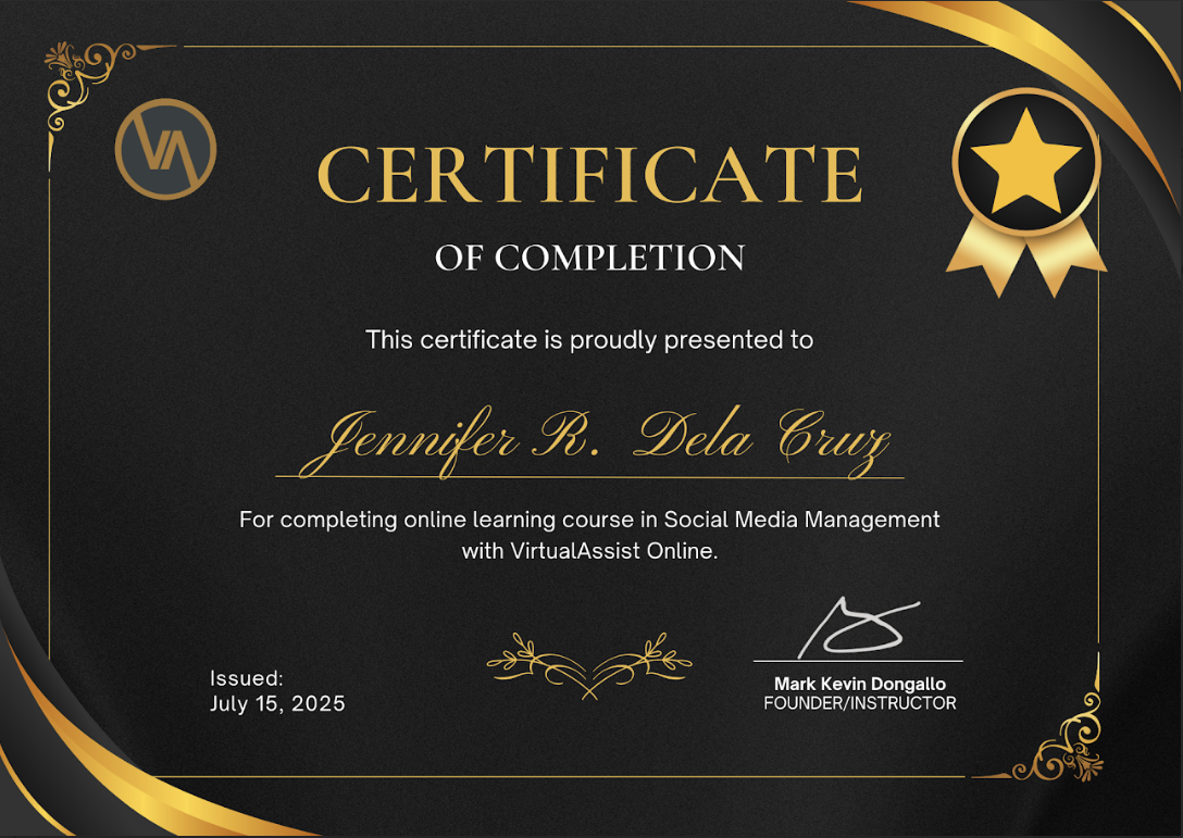 Certificate of Completion - Social Media Management