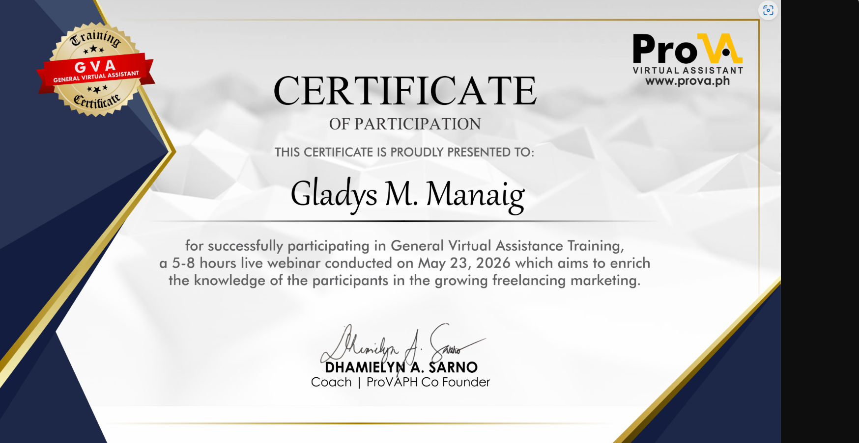ProVA GVA Certificate