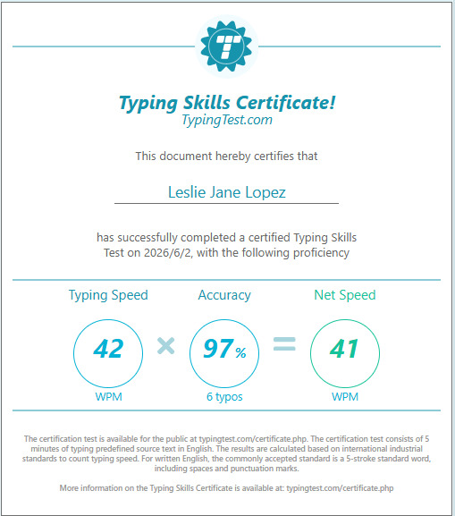 Typing Skill Certificate