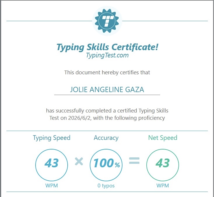 Typing Skills Certificate