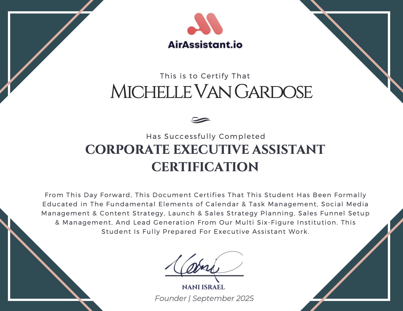 Corporate Executive Assistant Certification