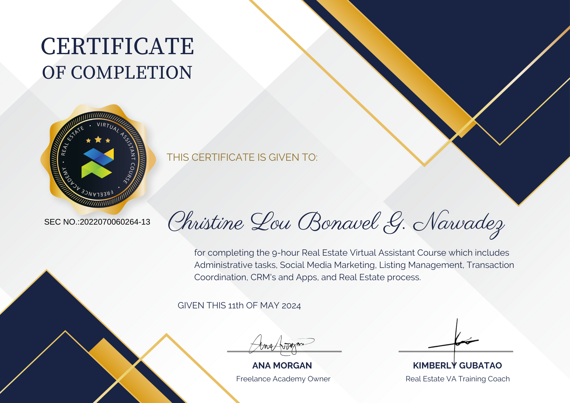 Additional Certificate/Training