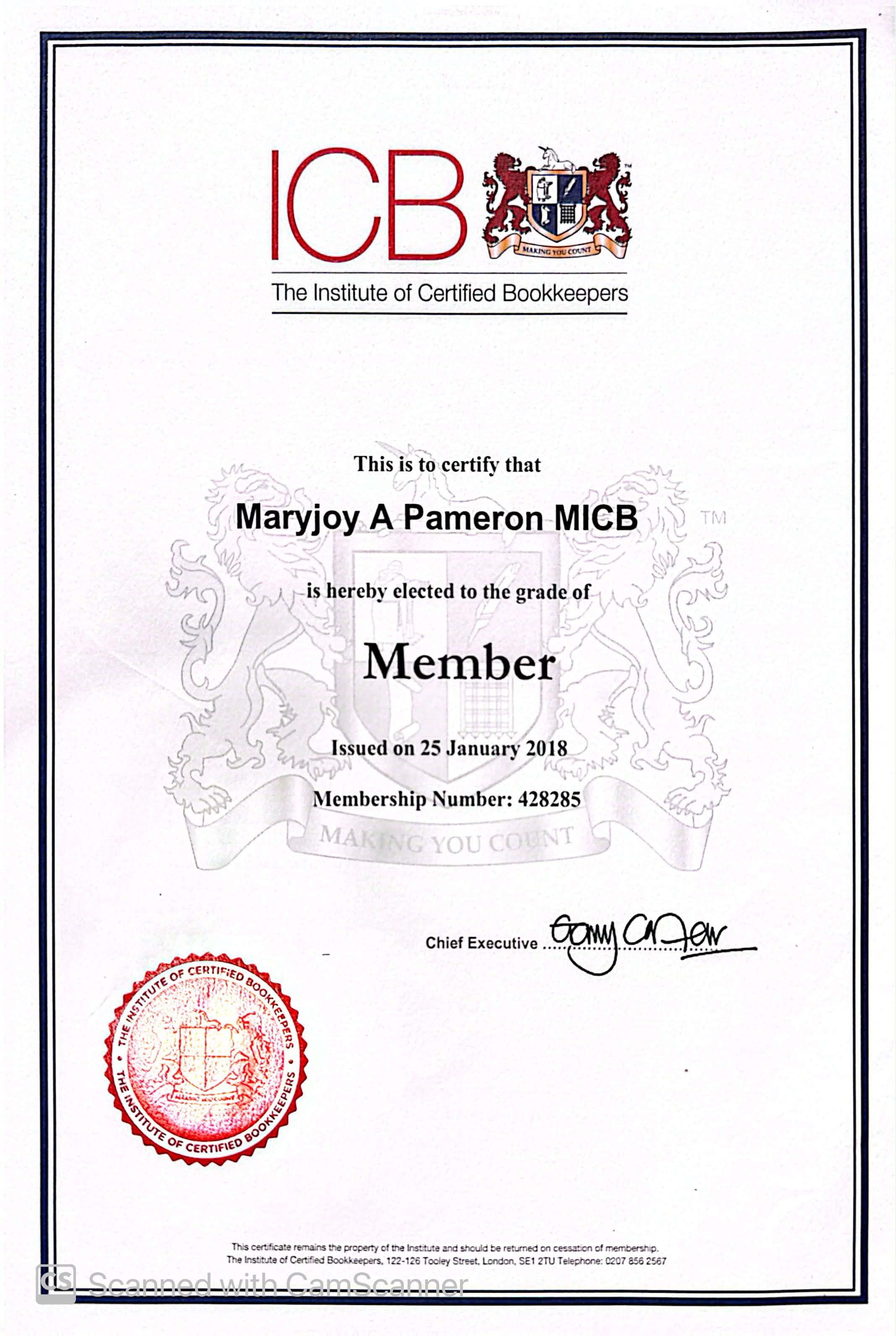 Member of the Institute of Certified Bookkeepers