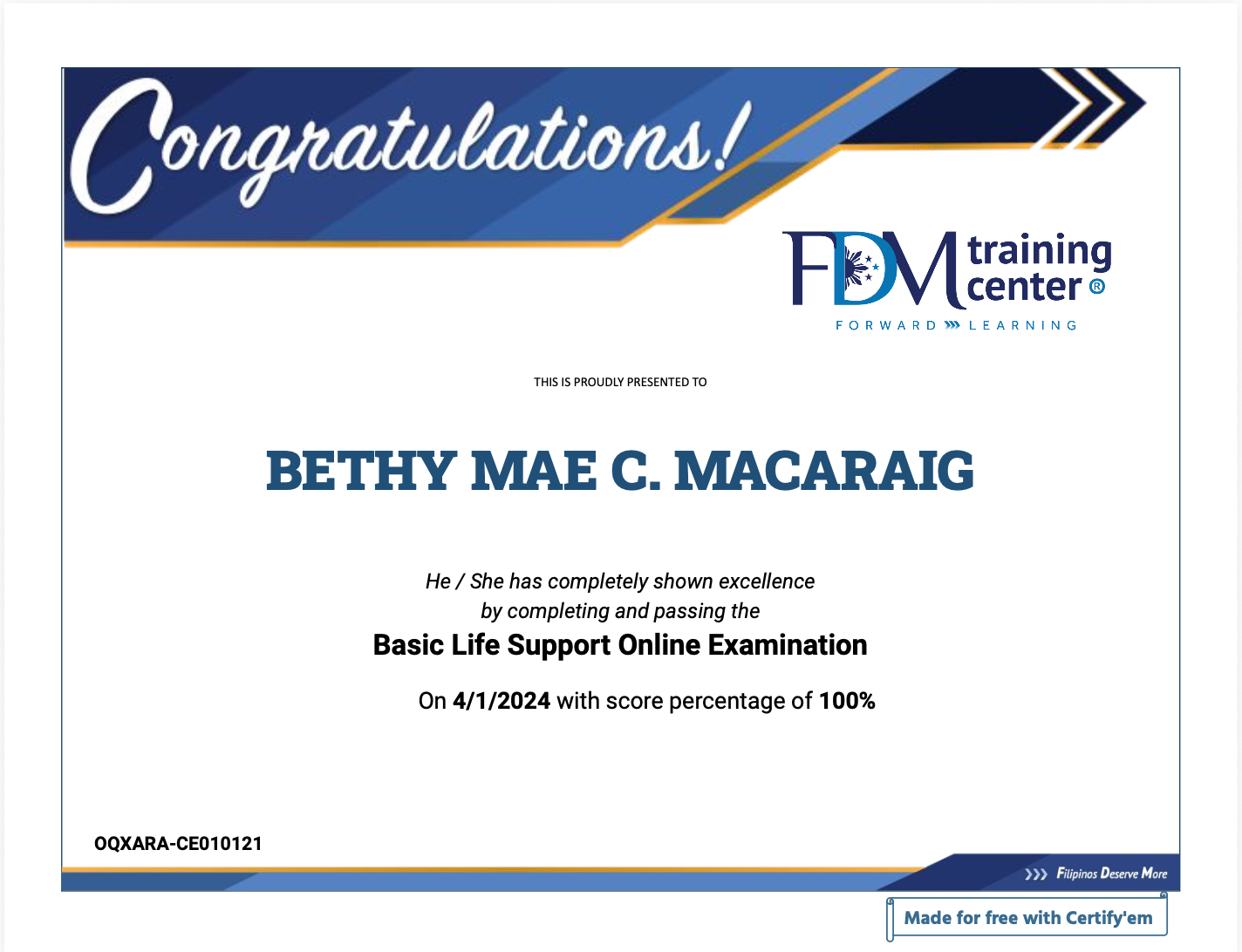 BCLS CERTIFICATE