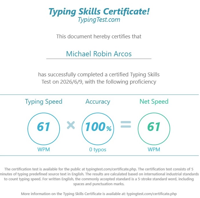 Typing Certificate