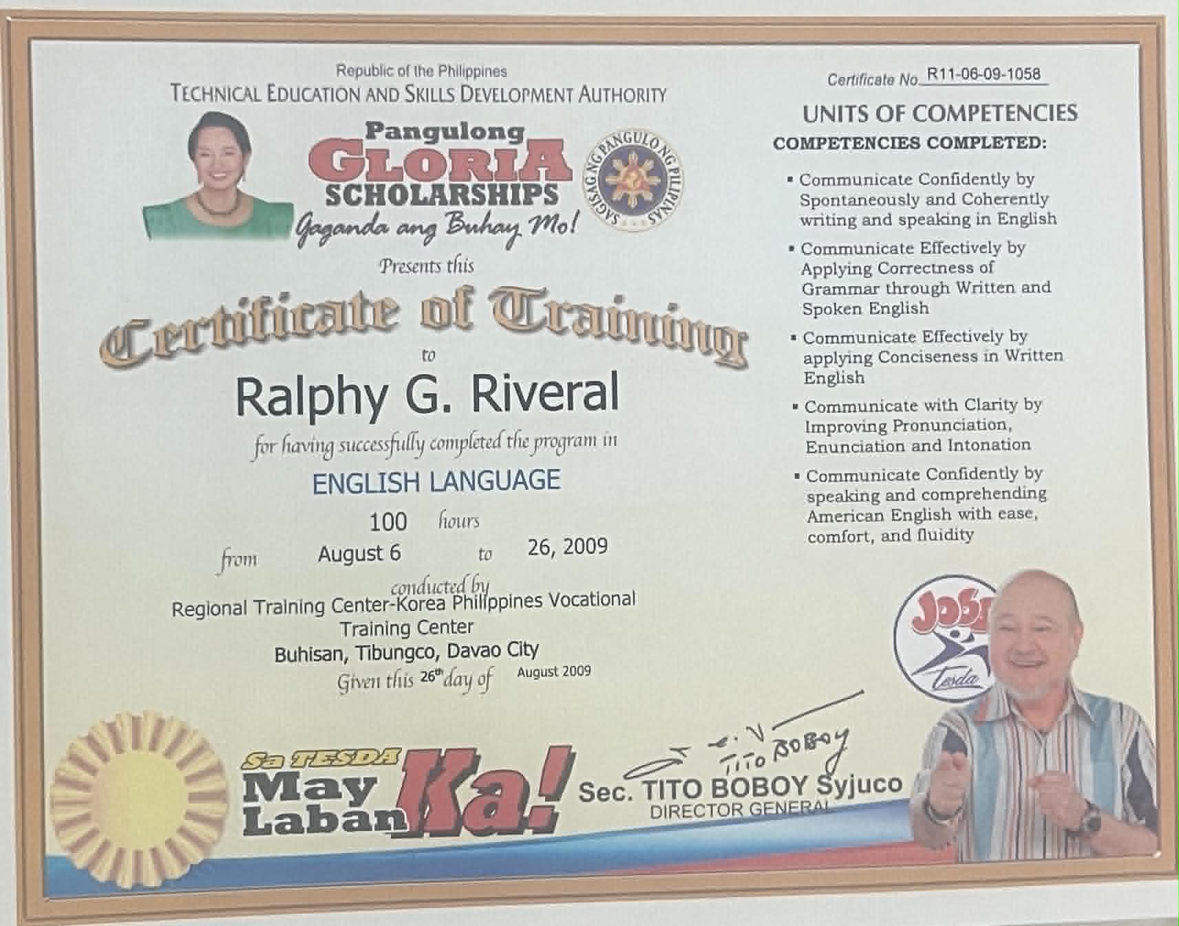 Certificate of Training - English Language