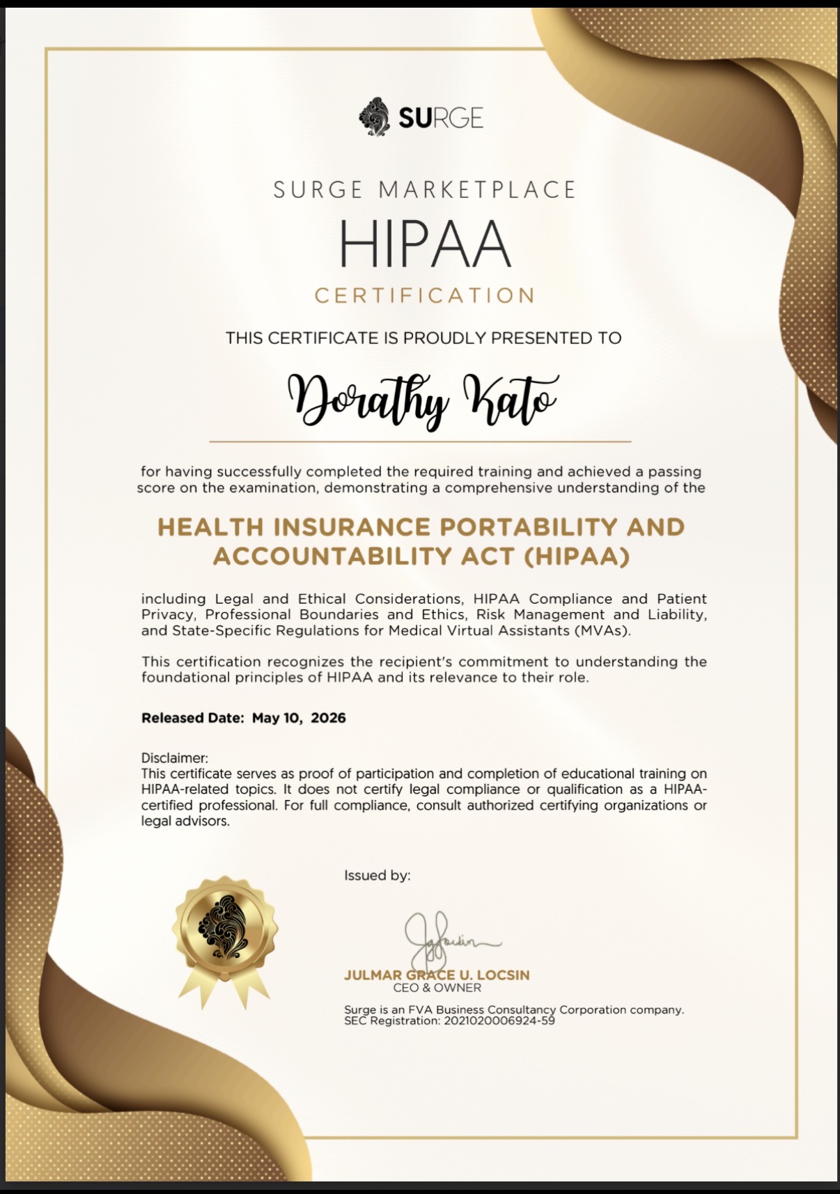 HIPAA Certification