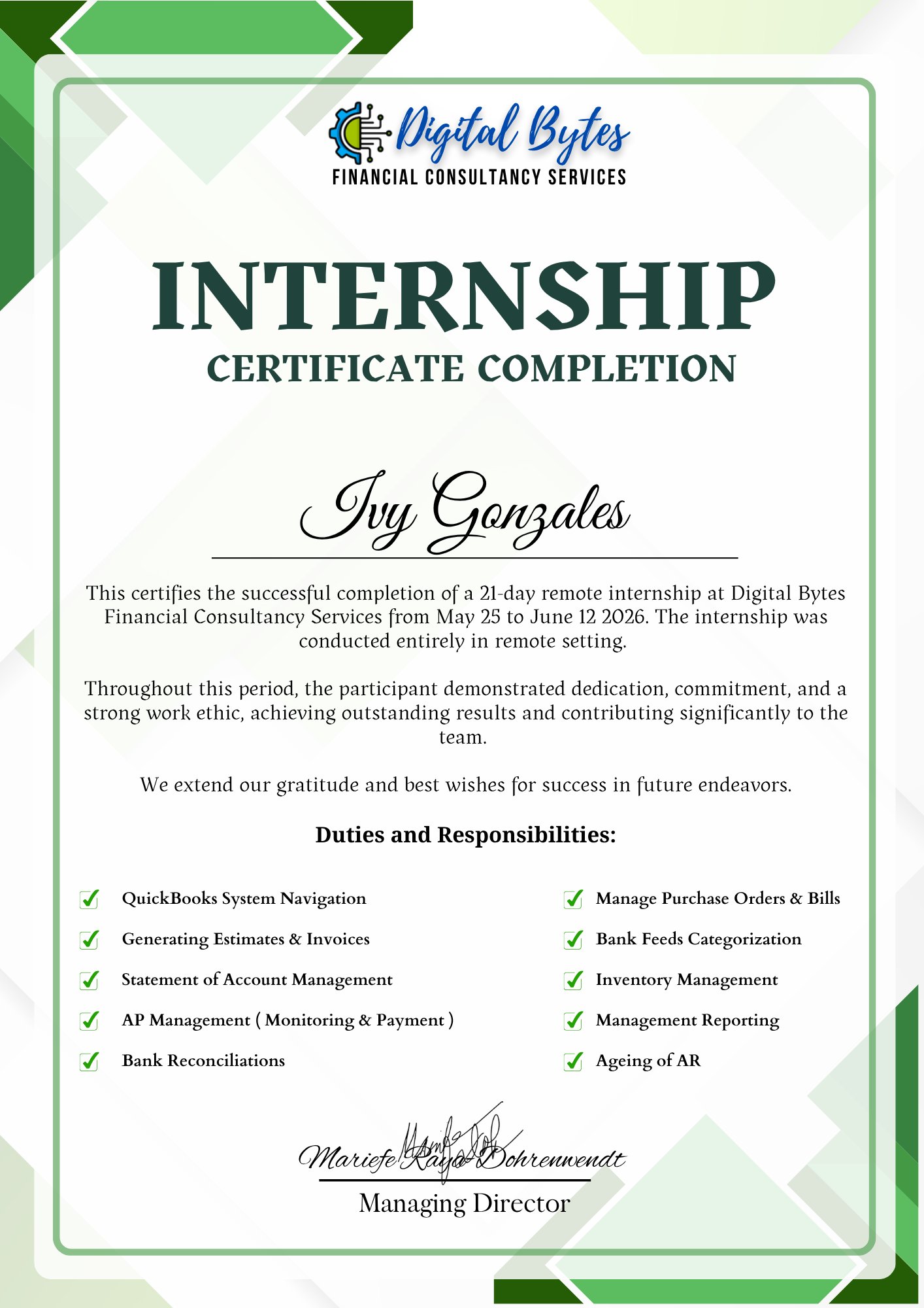 Internship - Financial Consultancy Services