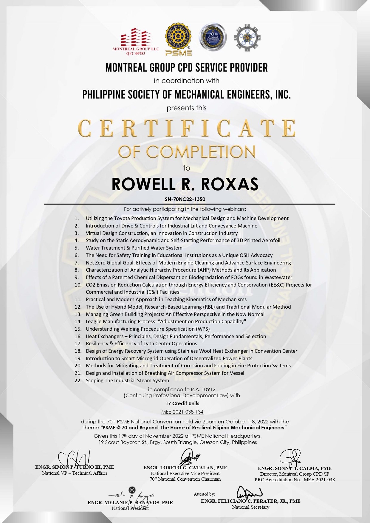 Continuing Professional Development Certificate