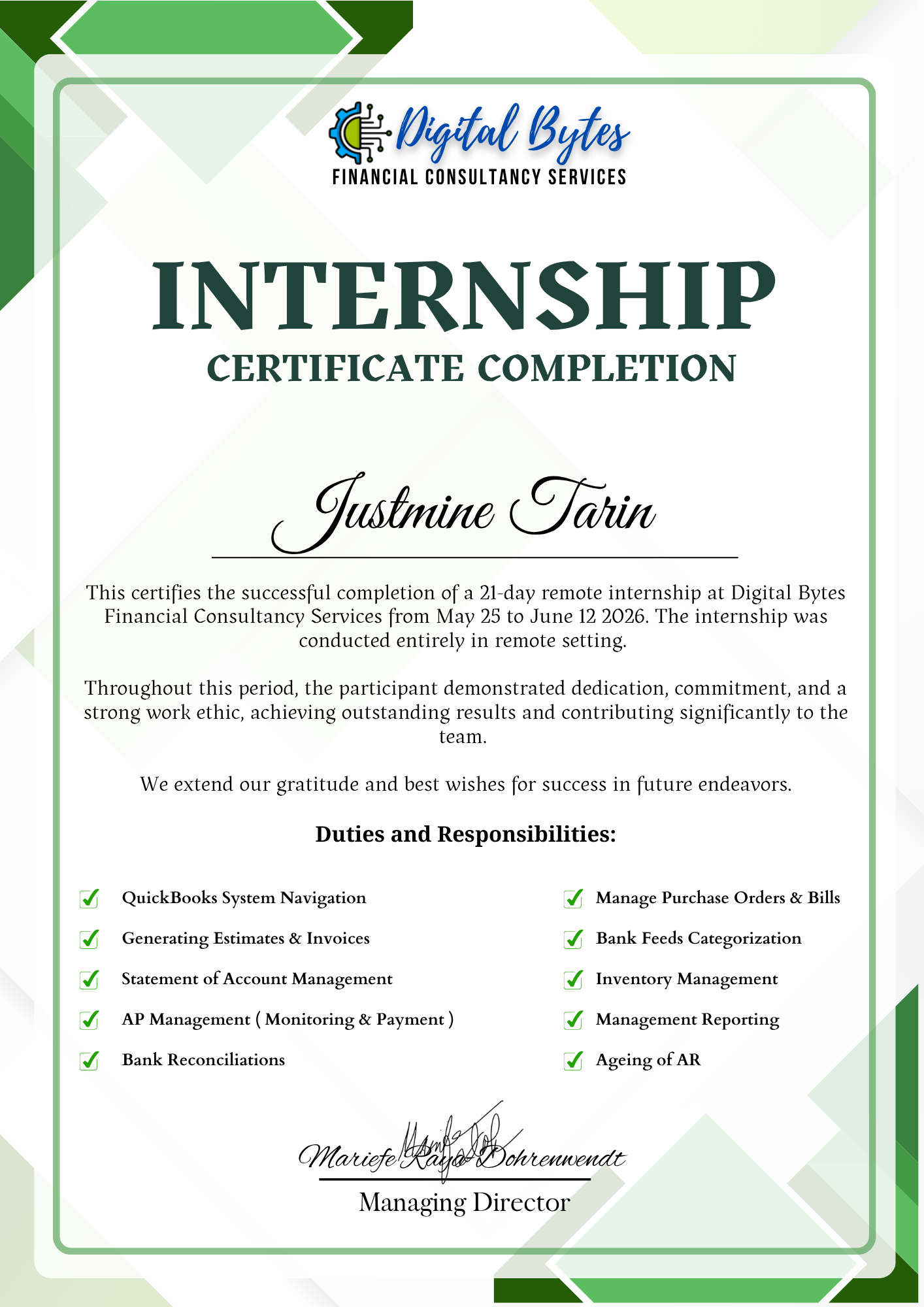 Internship Certificate