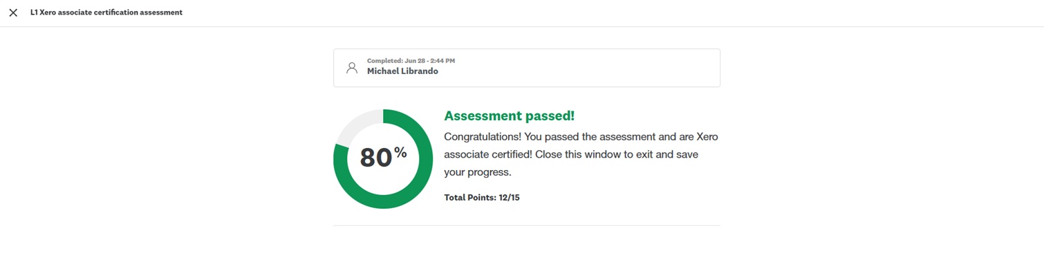 XERO Assessment Certificate
