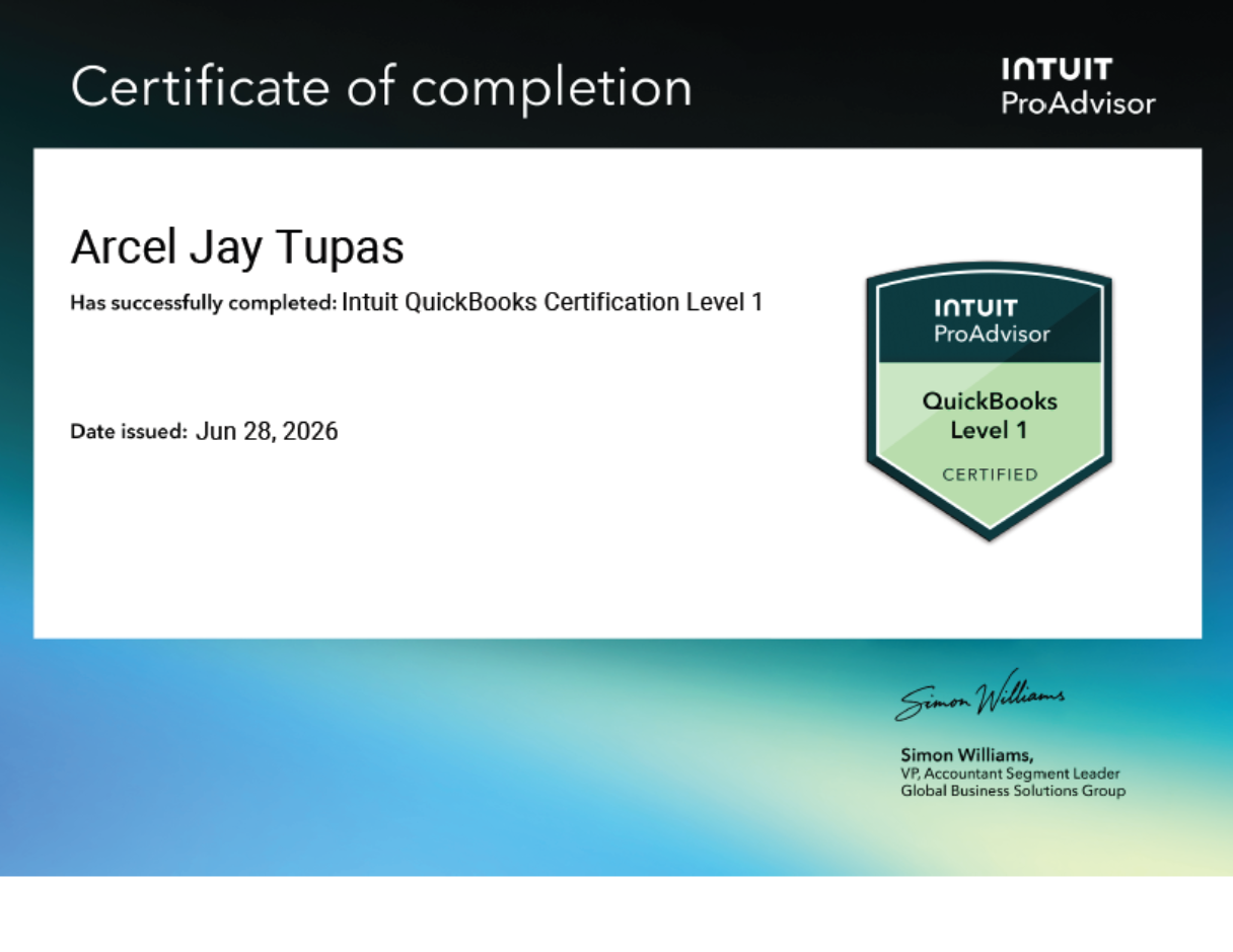 Quickbooks Certification Level 1