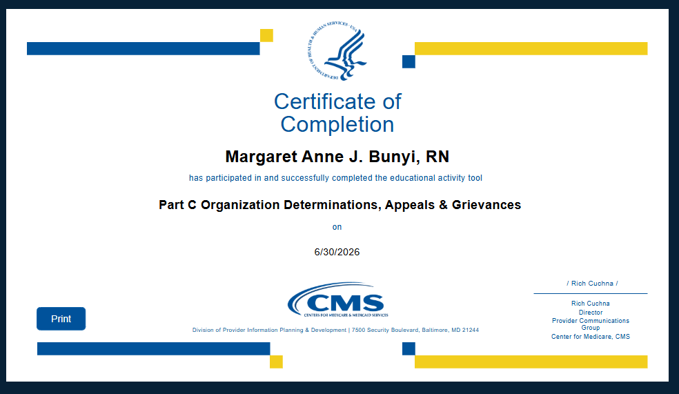 Part C Organization Determination, Appeals & Grievances