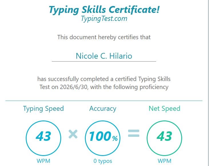 Typing Test Certificate