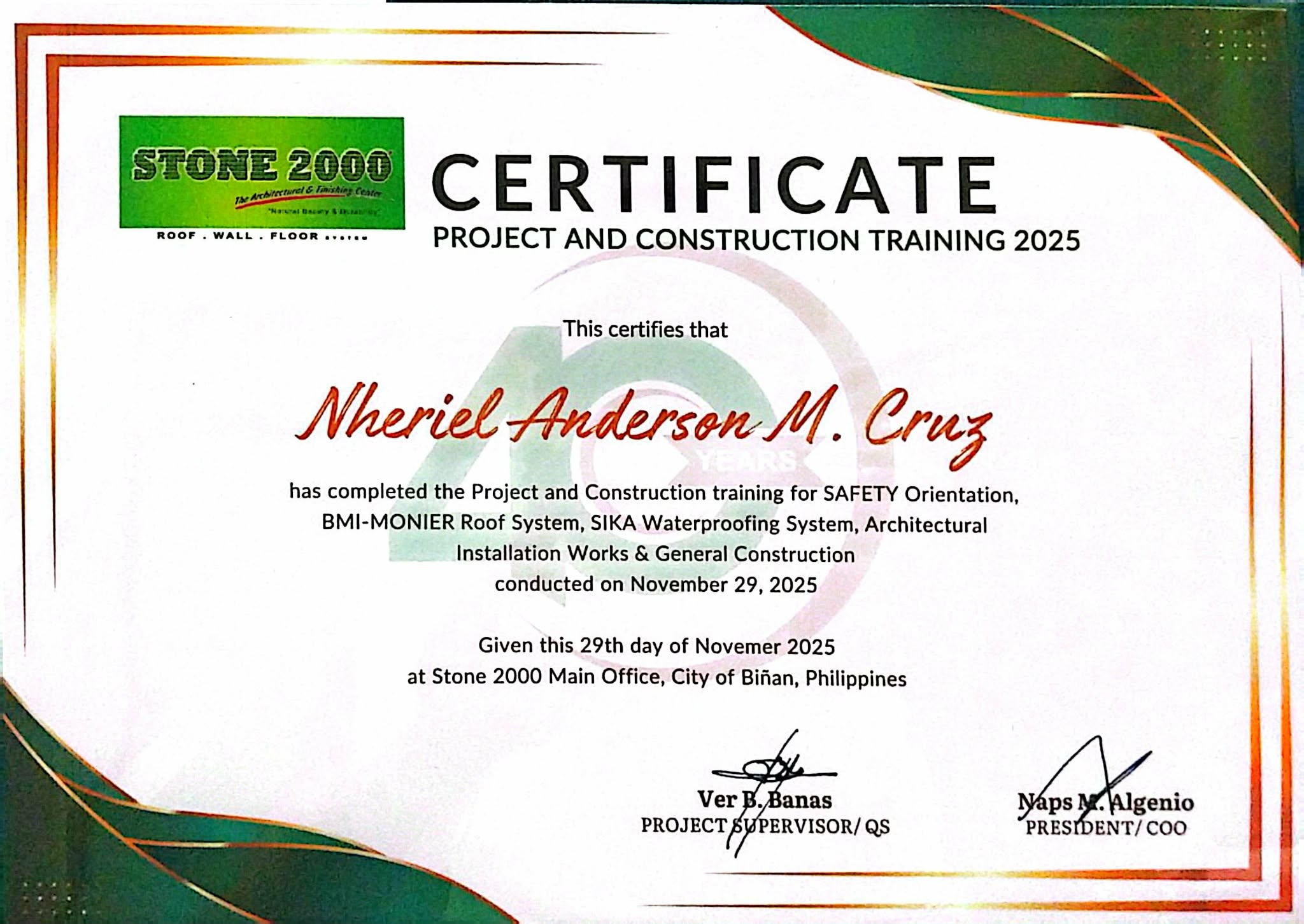 Company training Certificate