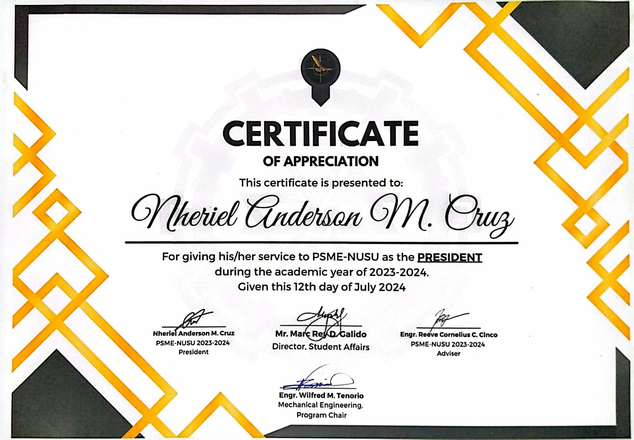 College Organization Certificate