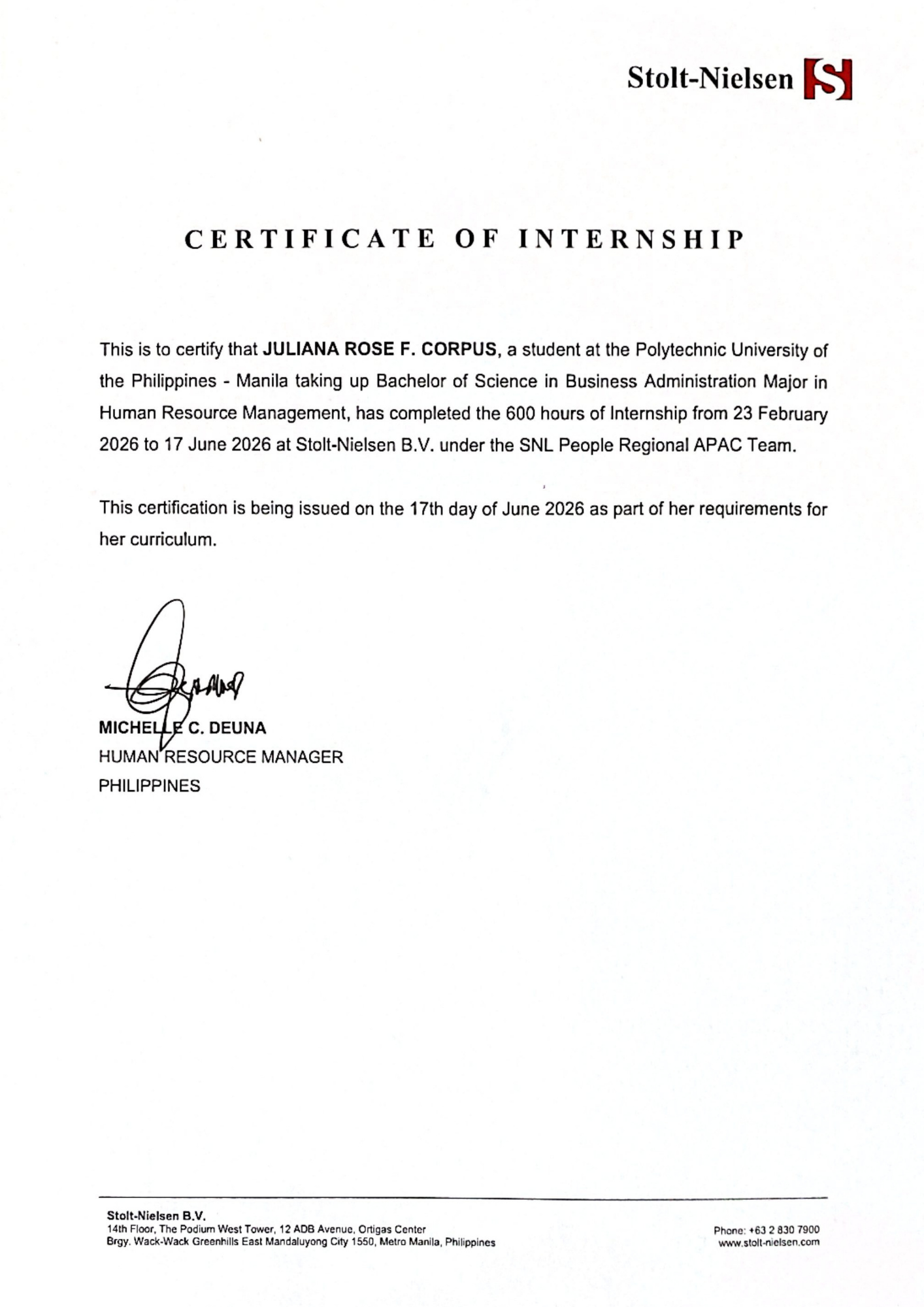 Certificate of Internship