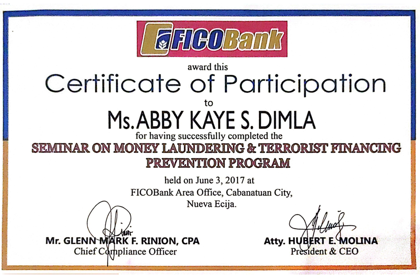 Seminar on Money Laundering & Terrorist Financing Prevention Program