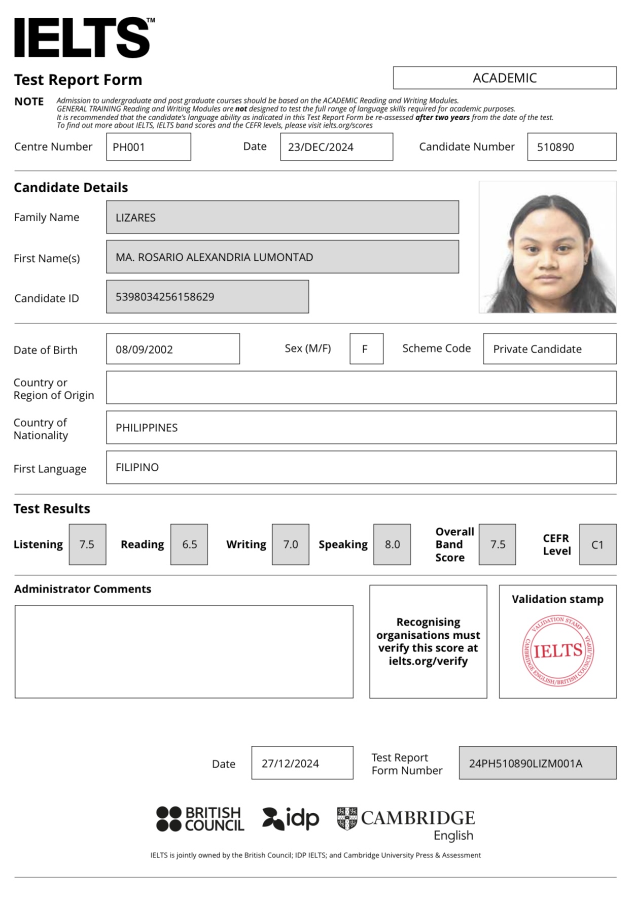 IELTS Test Results