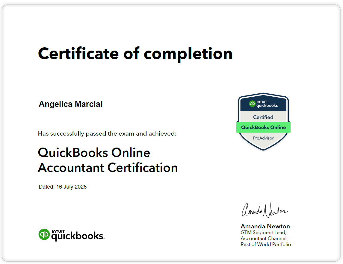 Certified QuickBooks Online ProAdvisor