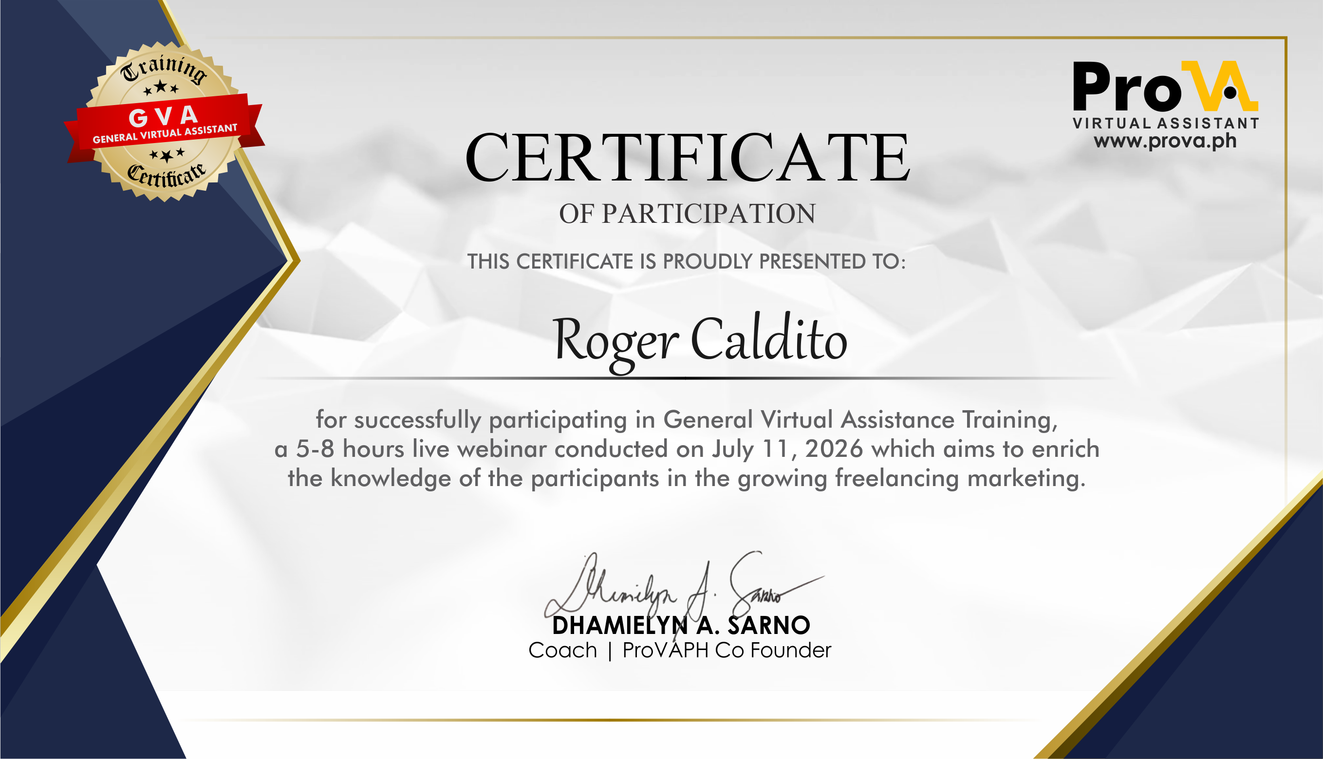 ProVA Training Certificate