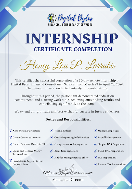 Xero Internship Certificate