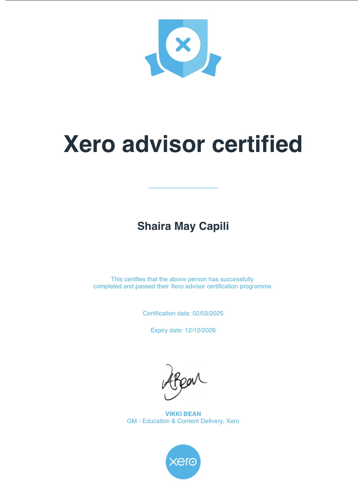 Xero Advisor Certified Certificate