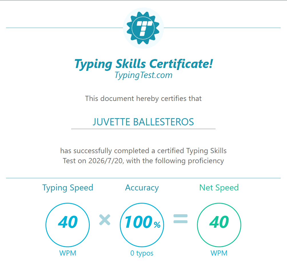 Typing Skills Certificate