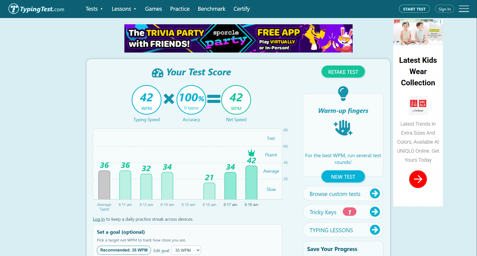 Typing Practice Result